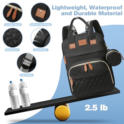 JSTPRO Diaper Bag Backpack, Large Diaper Bag with Changing Pad, Baby Bag, New Mom Gifts, Lightweight Waterproof Unisex Diaper Bag with Insulated Pockets and USB Charging Port, Black - color: Black