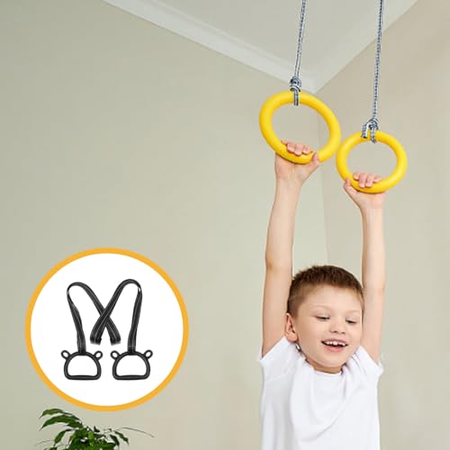 ibasenice Gymnastics Rings Set, Adjustable Pull-up Exercising Rings with 2m Thickened Straps, Indoor Home Strength Training Device for Boys