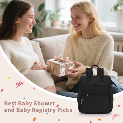 CEI-CEI Diaper Bag Backpack for Mom and Dad, Puffer Baby Bag Backpack with Insulated Pocket, Water-Resistant, Unisex Travel Backpack with Changing Pad & Stroller Straps - color: Black