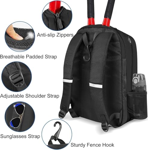 Ytonet Tennis Bag Tennis Backpack for Women Men 2 Rackets - color: Black