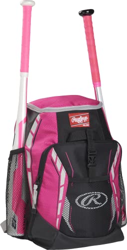 Rawlings | R400 Baseball & Softball Backpack Equipment Bag | T-Ball / Rec / Travel | Multiple Colors - color: Pink
