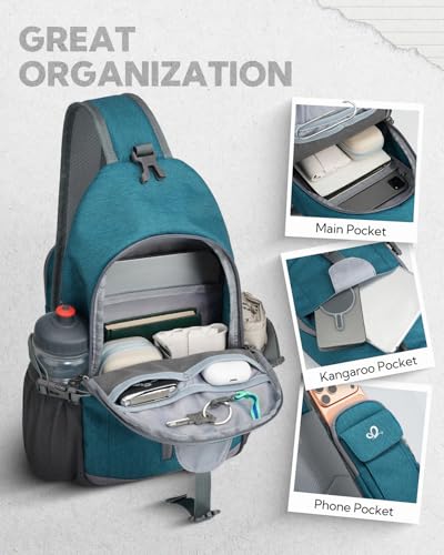 WATERFLY Sling Bag Crossbody Backpack: 8L RFID Anti Theft Cross Body Shoulder Bag Travel Crossover Side Bag for Men Women - color: Peacock Blue