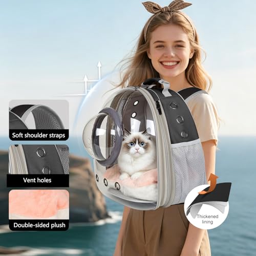 Front Extension Cat Backpack Carrier, Pet Travel Backpack for Kitten and Small Dogs, Clear Bubble Window Space Capsule Astronaut Liked Portable Vet Visit Book Bag Airline Approved - color: Black