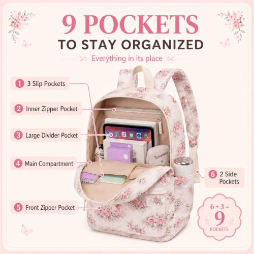 BTOOP School Backpacks for Teen Girls Bookbags Lightweight Kids Backpack School Bags Set with Lunch Box Pencil Case - color: Pink Flroal Fairy