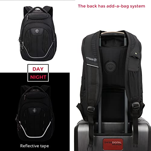 Swissdigital Design Large Travel Backpack For Men, TSA-Friendly Business Laptop Backpack, USB Charging Port,RFID Protection Tech Backpack Fits 15.6Inch Laptop Black/Green | J16BTF-21 - color: Black/Green