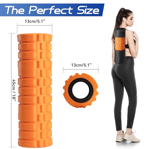 Krightlink Foam Roller High Density Foam Roller Set for Deep Tissue Muscle Massage, 18" Trigger Point Fitness Exercise Massage Roller Self-Myofascial Release for Whole Body (Orange) - size: 18"