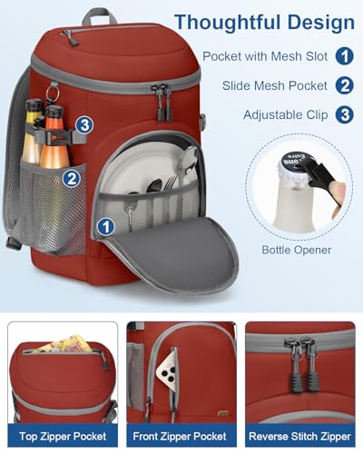 Cooler Backpack Insulated Leakproof Soft Cooler Bag Ice Chest for Women - color: leather red, size: 45 Cans