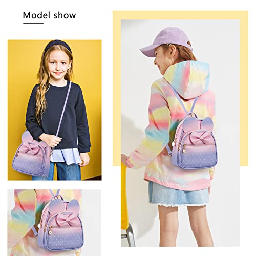 KL928 Girls Mini Backpack Bowknot Polka Dot Cute Small Daypacks Convertible Shoulder Bag Purse for Women - color: Pink#light Purple
