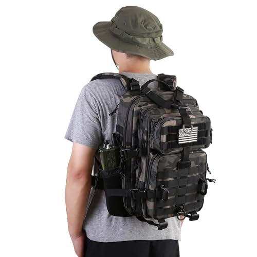 Hannibal Tactical 30L MOLLE Assault Pack, Tactical Backpack Military Army Camping Rucksack with Bottle Holder, 3-Day Pack, Black Camo - color: Black Camo, size: 30L