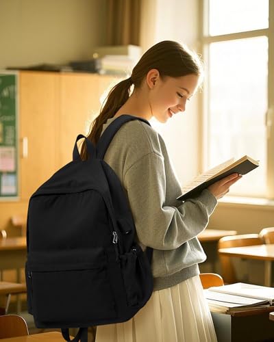Classic Black Backpacks For School Teens Girls Boys, Lightweight Casual Daypacks Middle Students Backpck, Cute High School Bookbag, Simple College Backpack for Women Men - color: Black