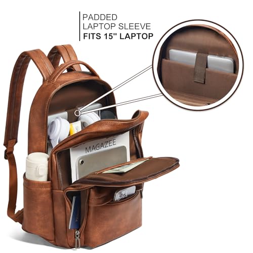 LATMAP Backpack Purse for Women Men Faux Leather Backpack, Travel Work Laptop Back Pack Teacher Bookbag fits 15.6" Laptop, Brown - color: Style2-brown