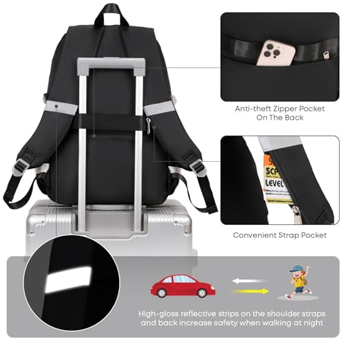 3PCS Student Backpack For School Women College Middle High Teen Girls Bookbag Waterproof Laptop Bag Black - color: Black