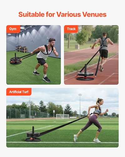 VEVOR Football Sleds and Chutes, Weight Sled, Football Training Pull Push Running Sled, Fitness Workout Sled Push Gym Equipment, Adjustable Height Handle, Compatible 1/2 in Weight Plates - style: 360° Rotation