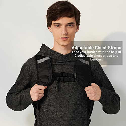 PUREVAVE 16L Hiking Backpack Lightweight Nylon Travel Daypack with Vented Harness and Ergonomic Shoulder Straps, Black