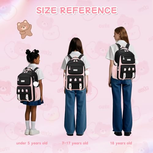 Girls Backpack, Kids Backpack for Girls with Anti-theft Back Pocket, Lightweight School Back pack, Watrer Resistant, Bookbag for Elementary Primary School, Black Pink - color: Black Pink