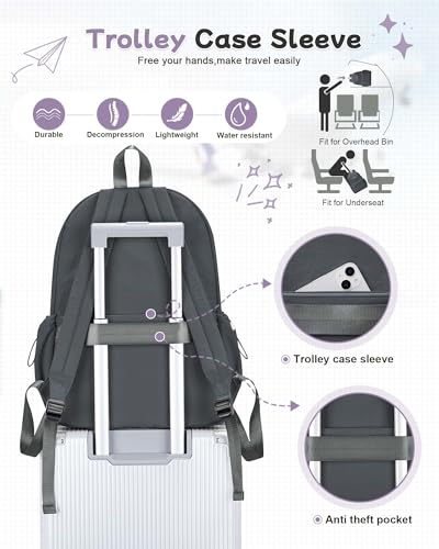 BJLFS Grey Backpack for School Women Girls, Waterproof Bookbag Cute High School Back Pack for Men Teen Boys, Lightweight Travel College Backpack Mochilas Escolares para Casual Daypack Rucksack - color: Grey
