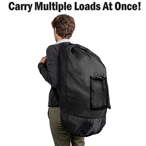 Laundry Bag Backpack with Shoulder Straps and Mesh Pocket Laundry Backpack Large Portable Laundry Hamper for College Laundromat Apartment with Drawstring Closure, Adjustable Back Straps (Black) - color: Charcoal Black