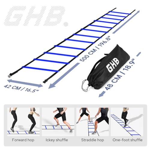 GHB Pro Agility Ladder Agility Training Ladder Speed 12 Rung 20ft with Carrying Bag - color: Blue