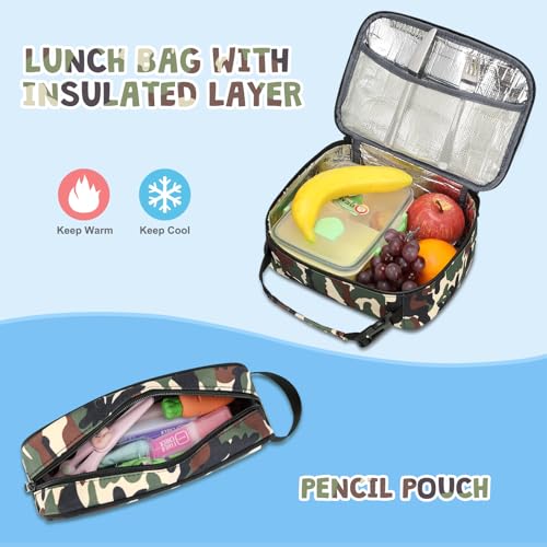 ACESAK Camo Backpack for Boys, Tactical Kids Backpack Boys, School Bags for Boy Children Teens Kids Elementary Middle High School, Military Bookbag and Lunch Bag Pencil Case Set with USB Charging Port - color: Brown Camo