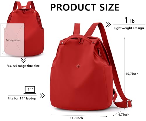 Mini Nylon Women Backpacks,Small Ladies backpacks Casual Lightweight Shopping Travel Daypack (Red) - color: Red