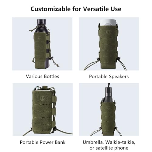 Tactical MOLLE Pouch Water Bottle Holder with Shoulder Strap Modular Bag for Outdoor Hiking Camping Hunting Fishing Airsoft - color: Army Green