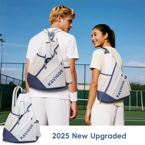KAVIGOR Pickleball Sling Bag, Convertible Ultra-Light Backpack with Skin-Soft Fabric & Wet/Dry Pocket, Fits 4 Paddles + Gear - color: Mist White