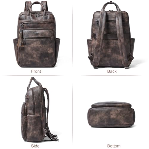 Shrrie Laptop Backpack for Women 15.6 inch Travel Leather Backpack Purse Work Computer Backpacks for Business College Coffee - color: Coffee