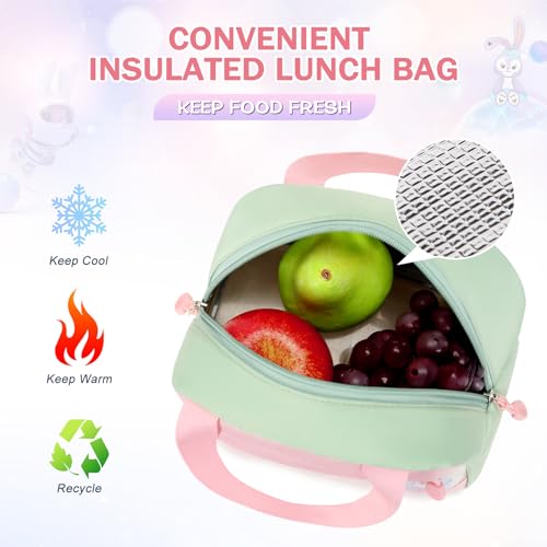 FIXITOK Girls Backpack Set, 3PCS School Backpack for Girls, Kawaii Bunny Kids Backpacks for Girl Kindergarten Elementary School Preschool Travel Daycare Bookbag with Lunch Box Pencil Box Green - color: Green