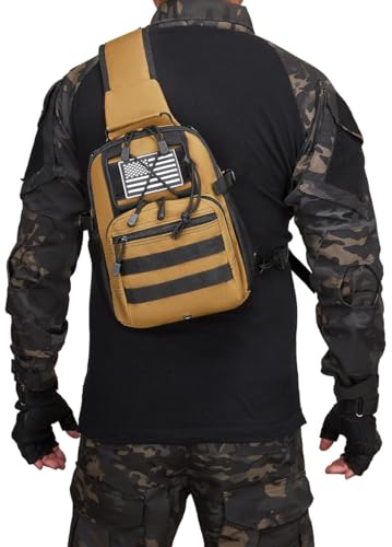 Small Tactical Holster Sling Backpack Accessories Shoulder Pouch Water Bottle & Radio Holder Crossbody Bag for Men - color: Coyote Tan Brown