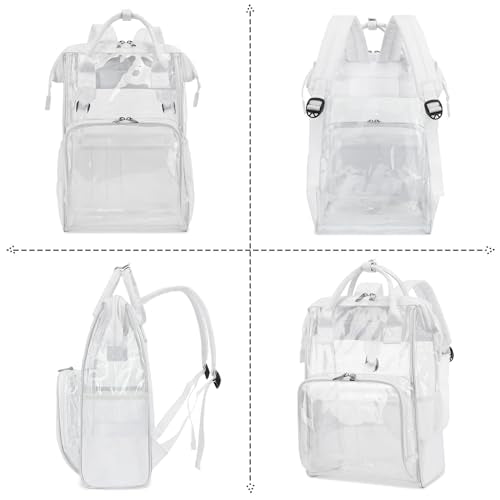 Heavy Duty Clear Backpack for Men Women, School Bag Bookbag PVC Plastic Transparent Backpacks for Boys Girls (White) - color: White