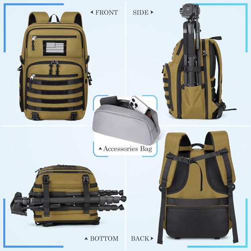 SDYSM Camera Backpack Bag Professional for DSLR/SLR Mirrorless Camera Waterproof 15.6 inch Tactical Camera Bags for Photographers with Rain Cover, Tripod Holder, Small Bag Photography Backpack Case - color: Brown