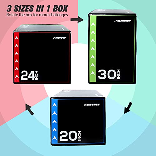 RitFit 3 in 1 Extra Firm Soft Plyo Box Foam Plyometric Box-30”x24”x20”-20"x18"x16" Heavy Duty High Density Foam Jumping Box 3 Sizes with PVC Cover,Platform for Home Gym Fitness, 440lb Weight Capacity - size: LARGE-A
