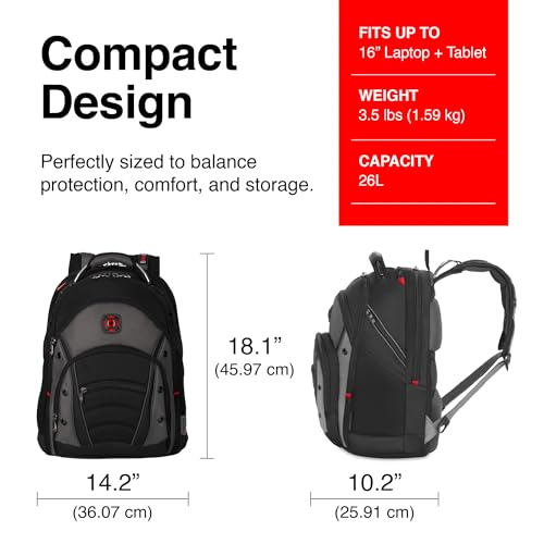 Wenger Synergy Laptop Backpack, Fits 16 Inch Laptop, Men's and Women's Laptop Bag, Black/Grey - style: Wenger Synergy Laptop Backpack