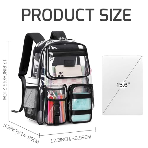 LXYGD Clear Backpack for School Stadium Approved Transparent Heavy Duty See Through College Bookbag Travel Work Daypack Security for Teens Girls Women Students (Black) - color: Black