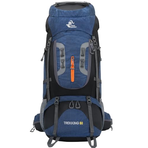 Bseash 80L Waterproof Hiking Camping Backpack with Rain Cover, Lightweight Outdoor Sport Travel Daypack for Climbing Touring (Navy Blue) - color: Navy Blue