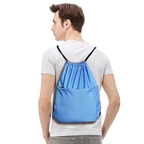 Drawstring Backpack Sports Water Resistant String Bag Sport Gym Sackpack for Women Men Large with Zipper, Baby Blue - color: Baby Blue