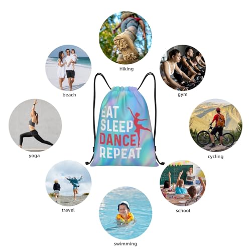 Gianlaima Eat Sleep Dance Repeat Ballet Drawstring Backpack Sport Gym Sack Yoga Dance Travel Bag For Men Women - color: Black13