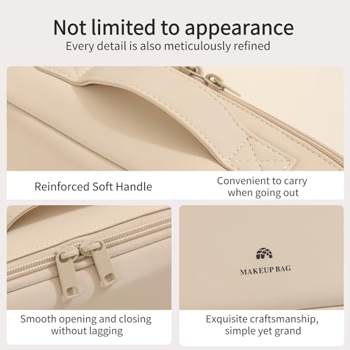 YLYZ Makeup Bag, Foldable Magnetic Standing Makeup Bag with Compartments, Large Capacity Travel Makeup Bags for Women, Makeup Brush Bag Organizer Waterproof Toiletry Cosmetic Bags, Cream white - color: Cream white