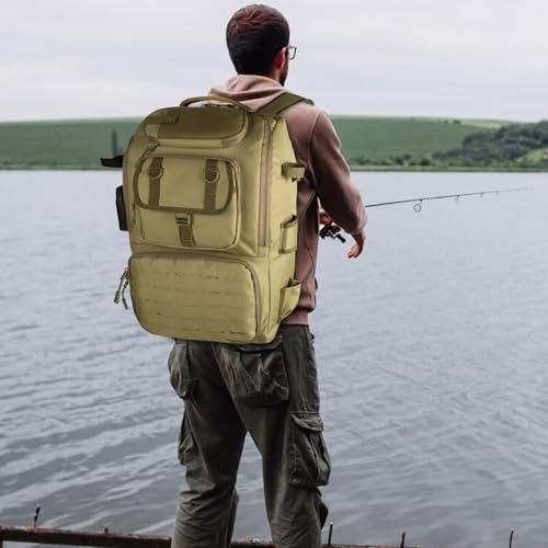 Hp hope Fishing Backpack with Rod Holders & Cooler, 40L Fishing Tackle Bag Fishing Tackle Storage Backpack Fishing Gear for Camping, Khaki - color: Khaki