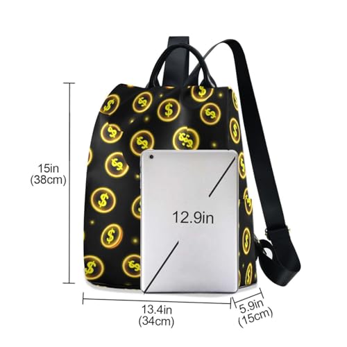 Women Backpack Purse Neon Yellow Coin with Dollar Backpack for Women Anti-theft Shoulder Bag Carry On Backpack Lightweight Rucksack Fashion Travel Ladies Bags - color: Dollar I8827