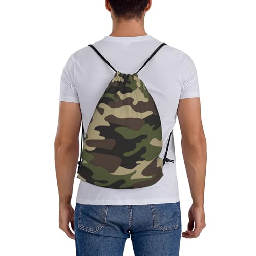 Green Brown Camo Drawstring Backpack Bag Women Men Sport Sackpack - color: Green Brown Camo