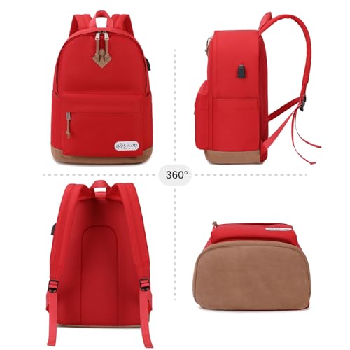 abshoo Classical School Backpack For Middle High School Water Resistant Bookbag College Travel Daypack (Red) - color: Red