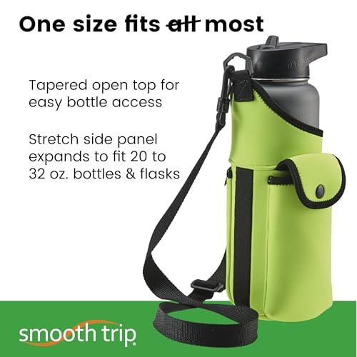 Smooth Trip AquaPockets Neoprene Water Bottle Holder with Strap - Neoprene Sling Bag with Water Bottle Holder, Phone Pouch and Adjustable Strap for Walking and Hiking - Fits up to 32 oz. Bottles