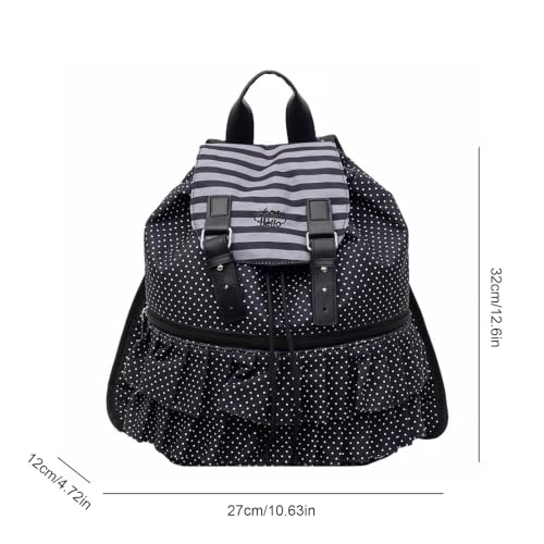 Cute Polka Dot Lace Backpack for Women Flap-top Casual Backpack Cute Nylon Bookbag - color: Black-