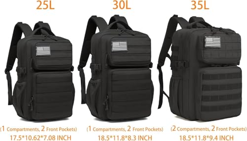 Wotony Military Tactical Backpack for Men Waterproof Daypack 3 Day Assault Pack Molle Bag with Water Bottle Holder - color: Green Leaves, size: 35L