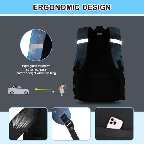 3PCS School Backpack for Boys, Cool Gamer Boys Backpack with Lunch Box and Pencil Case for Kids Kindergarten Teens Elementary Middle School Bag with Convenient Charging Port,Gaming Bookbag Waterproof - color: Sci-fi Realism