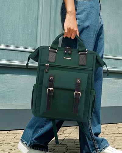 LOVEVOOK Laptop Backpack for Women with Giant Tumbler Holder Pocket,15.6 inch Waterproof Travel Backpack Purse Computer Laptop Bag - color: Dark Green, size: 15.6 Inch Cup