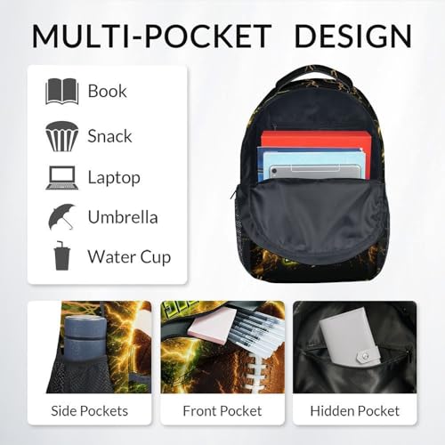 Backpack for Boys Kids Football Backpack with Personalized Name - 17 Inch Lightweight Sport Theme Bookbag for Elementary School Students - color: Brown
