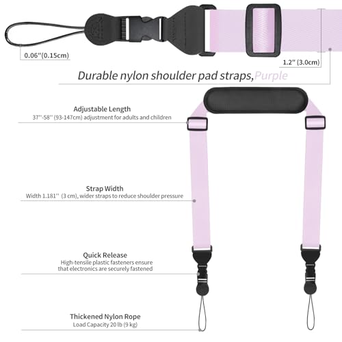 FIEIL Universal Shoulder Strap, Neoprene Padded Bag Strap with Double Adjustable Buckles, Comfortable Neck Lanyard for Camera, Cellphone Tablet,iPad, Laptop, Binocular, Luggage Bag(Purple) - color: Purple