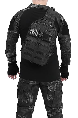 Tactical Sling Pack Big Crossbody Backpack Over Shoulder Bag Military for Men Hiking Outdoor Sport Gym - color: Black a